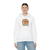 Corgi Retro 70s Sunset Graphic Hoodie - Soft Cotton-Poly Blend Pullover - Unisex White