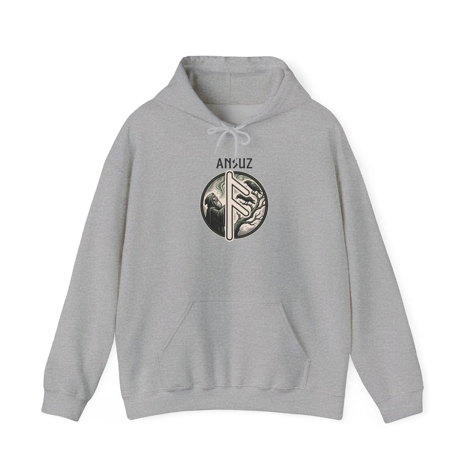 Ansuz Rune Norse Wisdom Graphic Hoodie - Heavy Blend Cotton-Poly Pullover - Unisex White