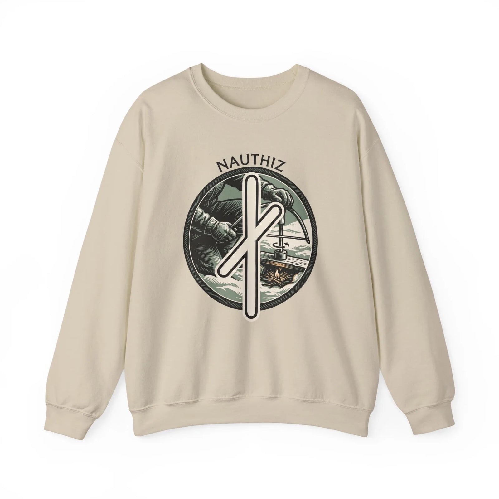 Nauthiz Rune Need-Fire Sweatshirt - Heavy Blend Fleece Crewneck - Unisex White