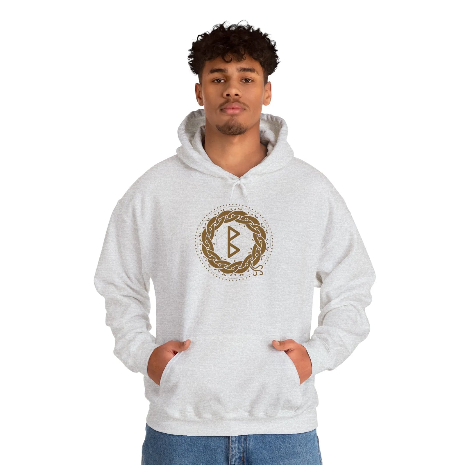 Berkana Earth Mother Rune Hoodie - Heavy Blend Fleece Pullover - Unisex White