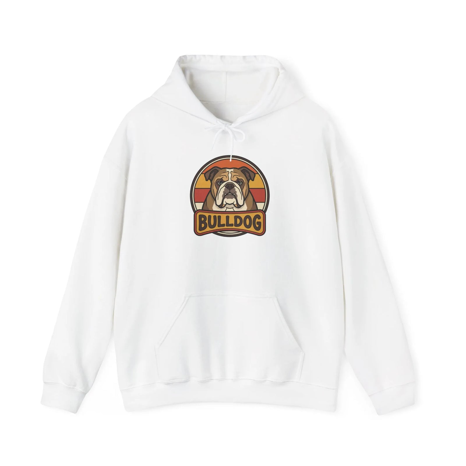 Bulldog Retro 70s Sunset Hoodie - Heavy Blend Fleece Pullover - Unisex White