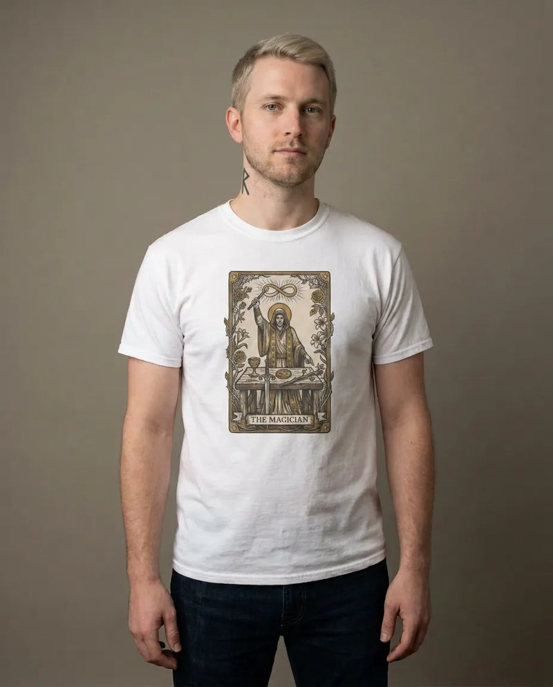 The Magician Tarot Card T-Shirt - Heavyweight 100% Cotton Classic Tee - Unisex White