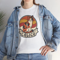 Calico Cat Retro Sunset Graphic T-Shirt - Heavyweight Classic Fit Tee - Unisex White