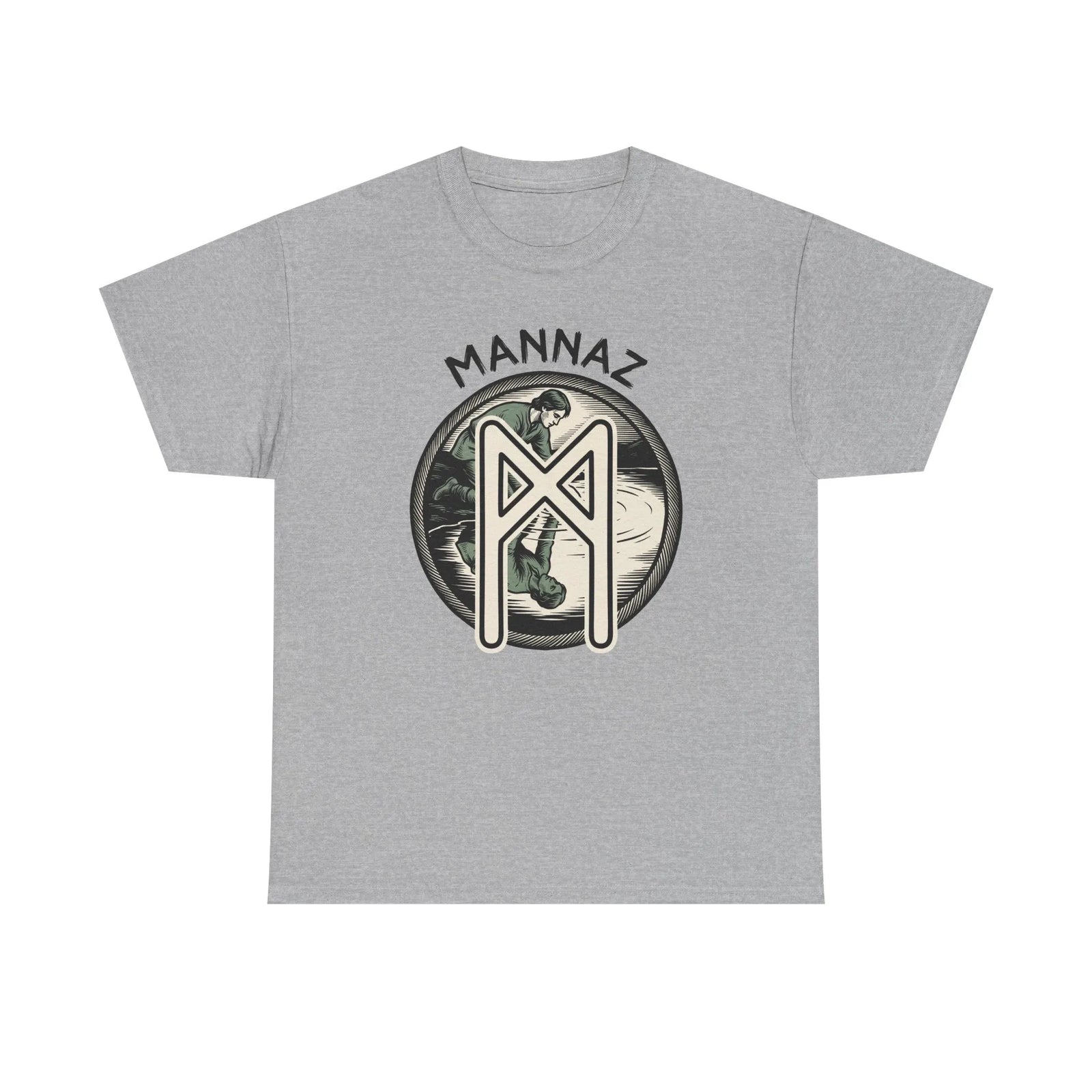 Mannaz Rune Reflection Graphic T-Shirt - Heavy Cotton Classic Fit Tee - Unisex White