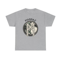 Mannaz Rune Reflection Graphic T-Shirt - Heavy Cotton Classic Fit Tee - Unisex White