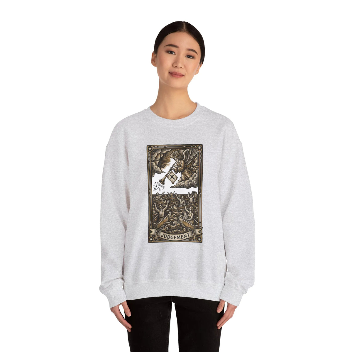 Judgement Tarot Card Graphic Sweatshirt - Heavy Blend Classic Fit Crewneck - Unisex White