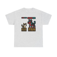 8-Bit Pixel Gaming Cats Boss Fight T-Shirt - Heavy Cotton Classic Fit Tee - Unisex White