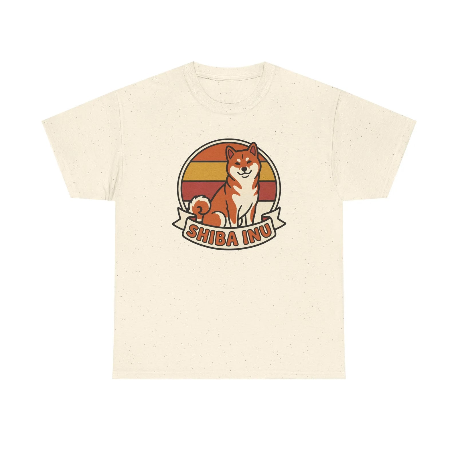 Shiba Inu Retro Sunset Graphic T-Shirt - Heavyweight Cotton Classic Fit - Unisex White