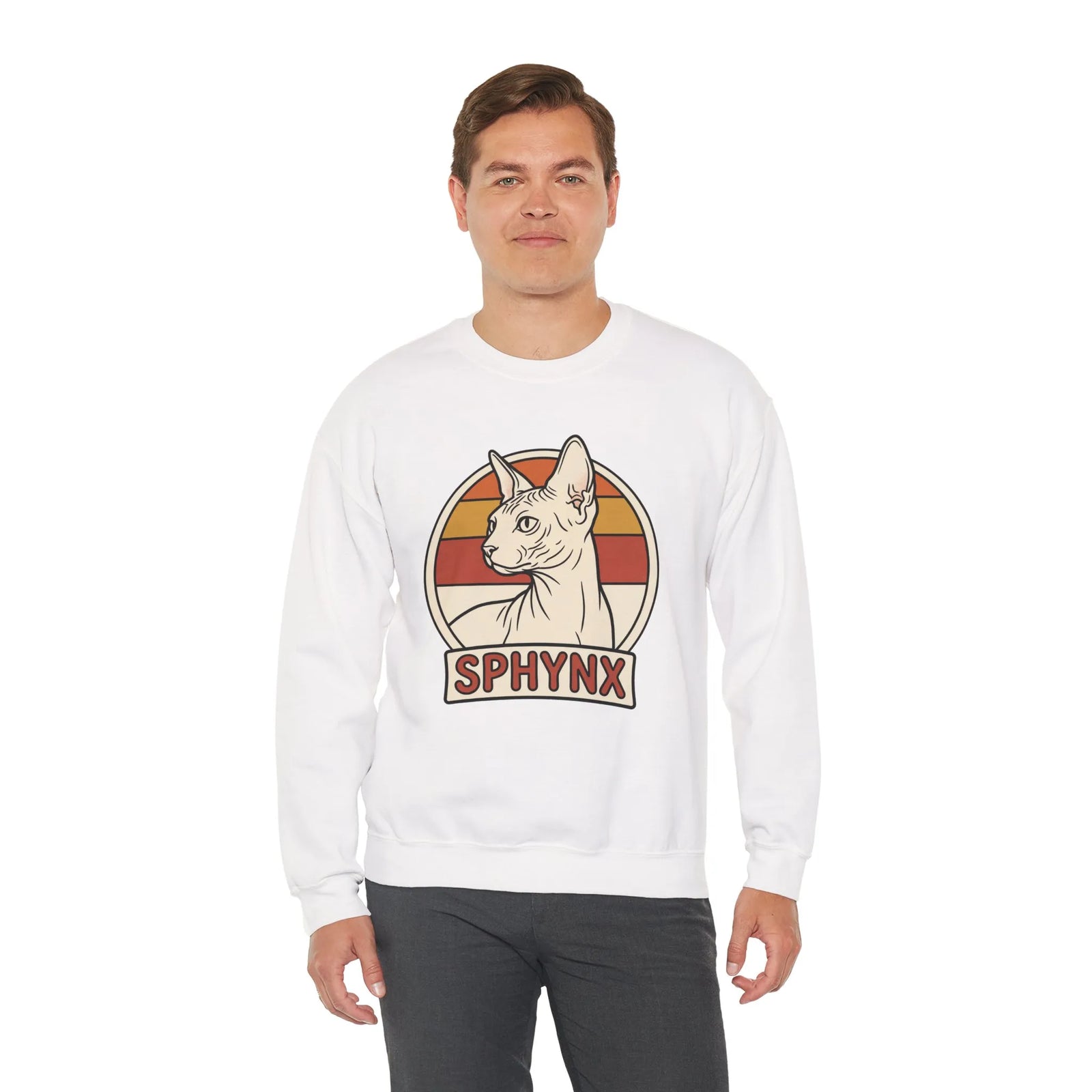 Sphynx Retro 70s Sunset Breeds Sweatshirt - Heavy Blend Crewneck Fleece - Unisex Ash