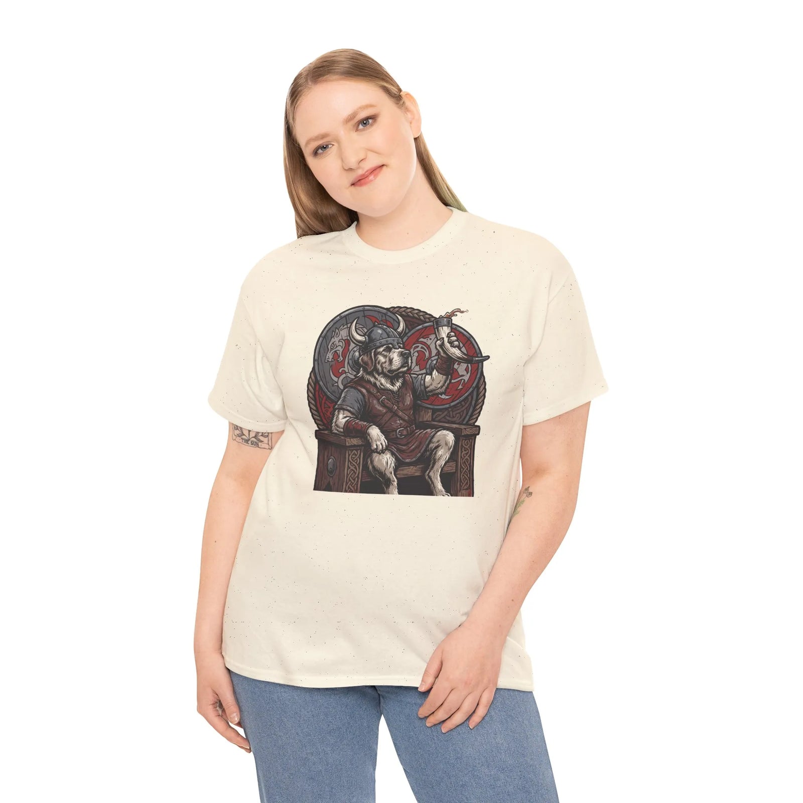 Viking Berserker Dogs Graphic T-Shirt - Heavy Cotton Classic Fit Tee - Unisex White