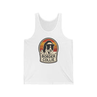 Border Collie Retro 70s Sunset Tank Top - Soft Lightweight Cotton Jersey - Unisex White