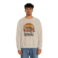 Bengal Cat Retro Sunset Sweatshirt - Classic Fit Heavy Blend Crewneck - Unisex White
