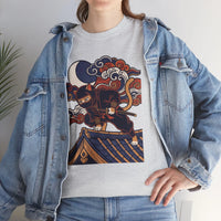 Ukiyo-e Samurai Cat Ninja T-Shirt - 100% Cotton Classic Fit Tee - Unisex White