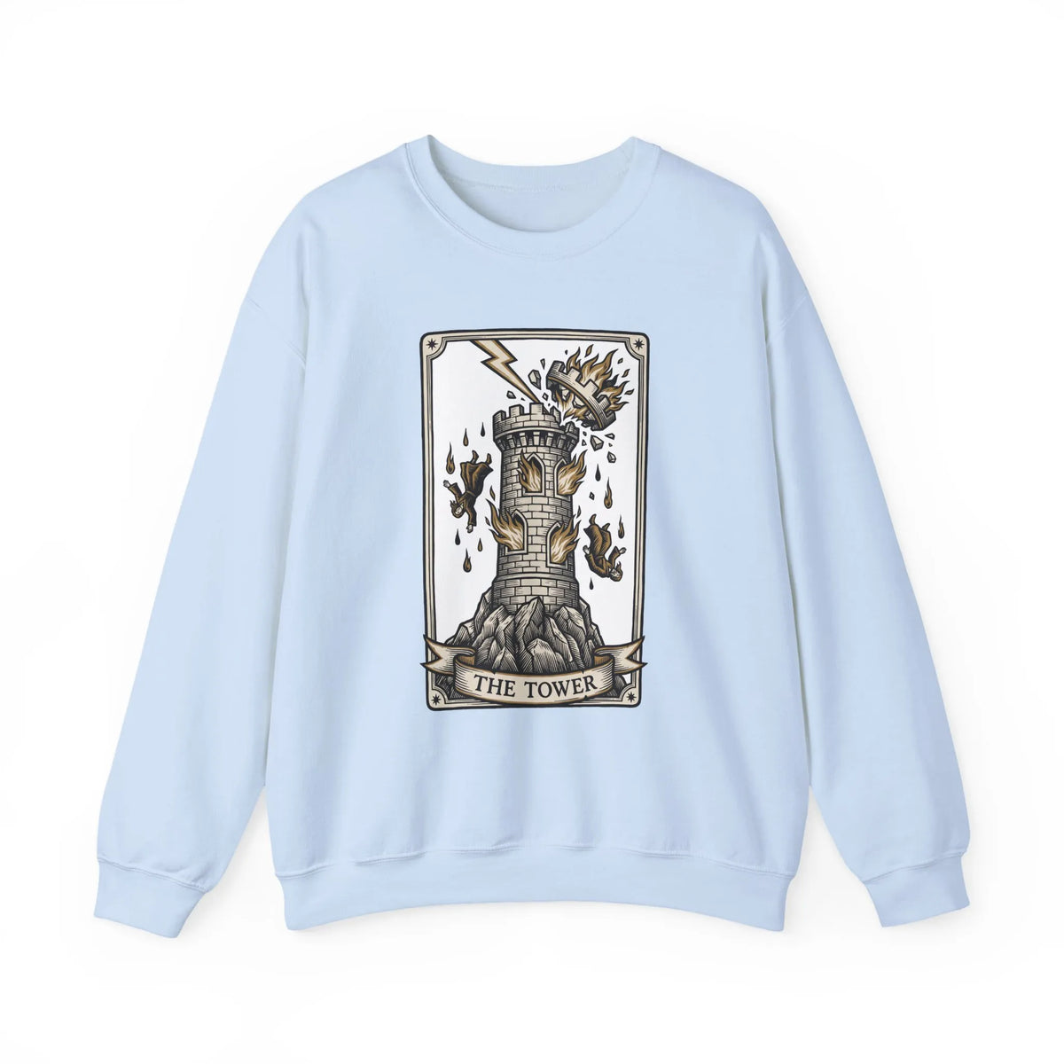 The Tower Tarot Card Sweatshirt - Heavy Blend Fleece Crewneck - Unisex White