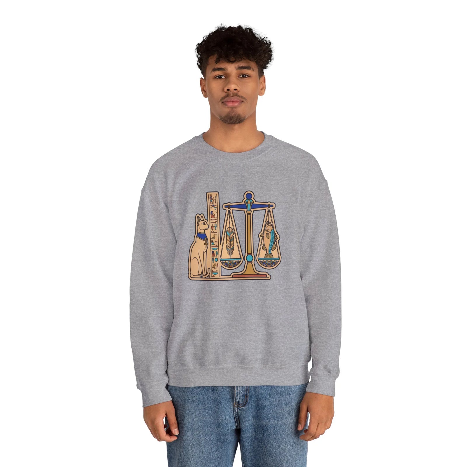 Egyptian Cat Scales Graphic Sweatshirt - Heavy Blend Fleece Crewneck - Unisex White