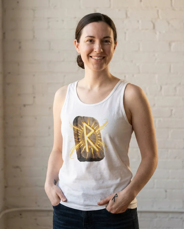 Raido Rune Sun Chariot Tank Top - Lightweight Combed Cotton Jersey - Unisex White