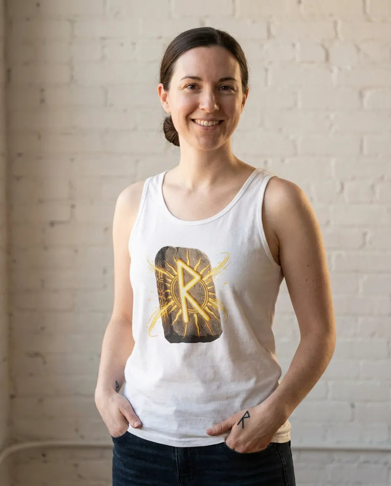 Raido Rune Sun Chariot Tank Top - Lightweight Combed Cotton Jersey - Unisex White