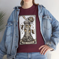 The Tower Tarot Card Graphic T-Shirt - Heavy Cotton Classic Fit Tee - Unisex White
