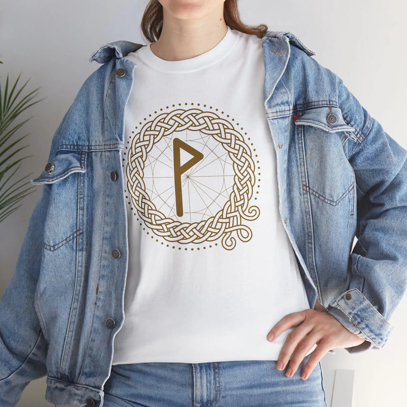 Wunjo Rune Norse Knotwork T-Shirt - Heavy Cotton Classic Fit Tee - Unisex White
