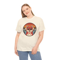 Shiba Inu Aviator Sunset T-Shirt - Heavy Cotton Classic Fit Tee - Unisex White