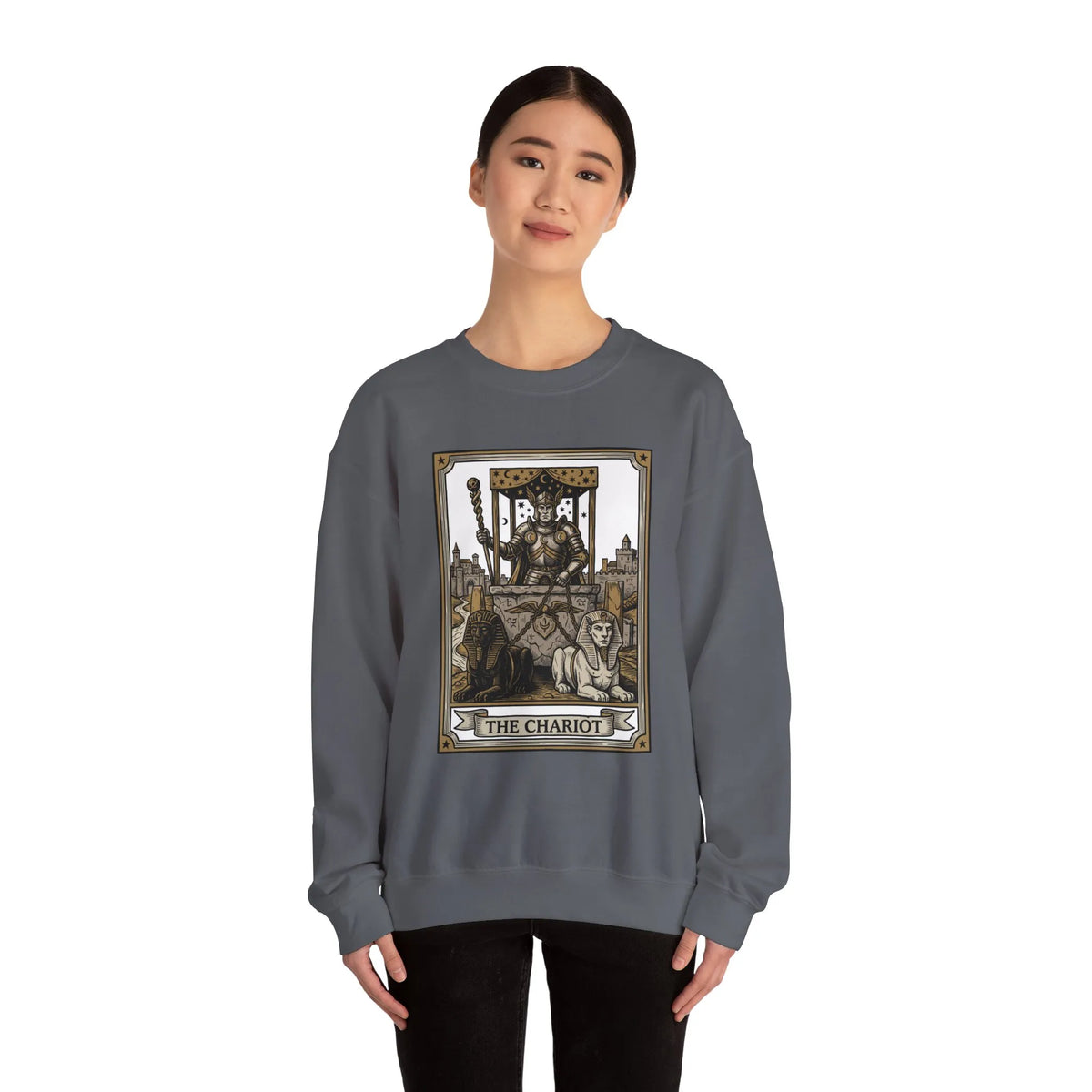 The Chariot Tarot Card Sweatshirt - Heavy Blend Cotton-Poly Crewneck - Unisex White