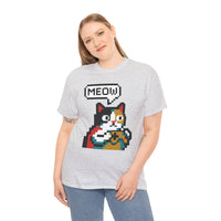 Player One 8-Bit Pixel Gaming Cats T-Shirt - Heavyweight 100% Cotton Tee - Unisex White