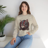 Viking Berserker Cat Graphic Sweatshirt - Heavy Blend Fleece Crewneck - Unisex White