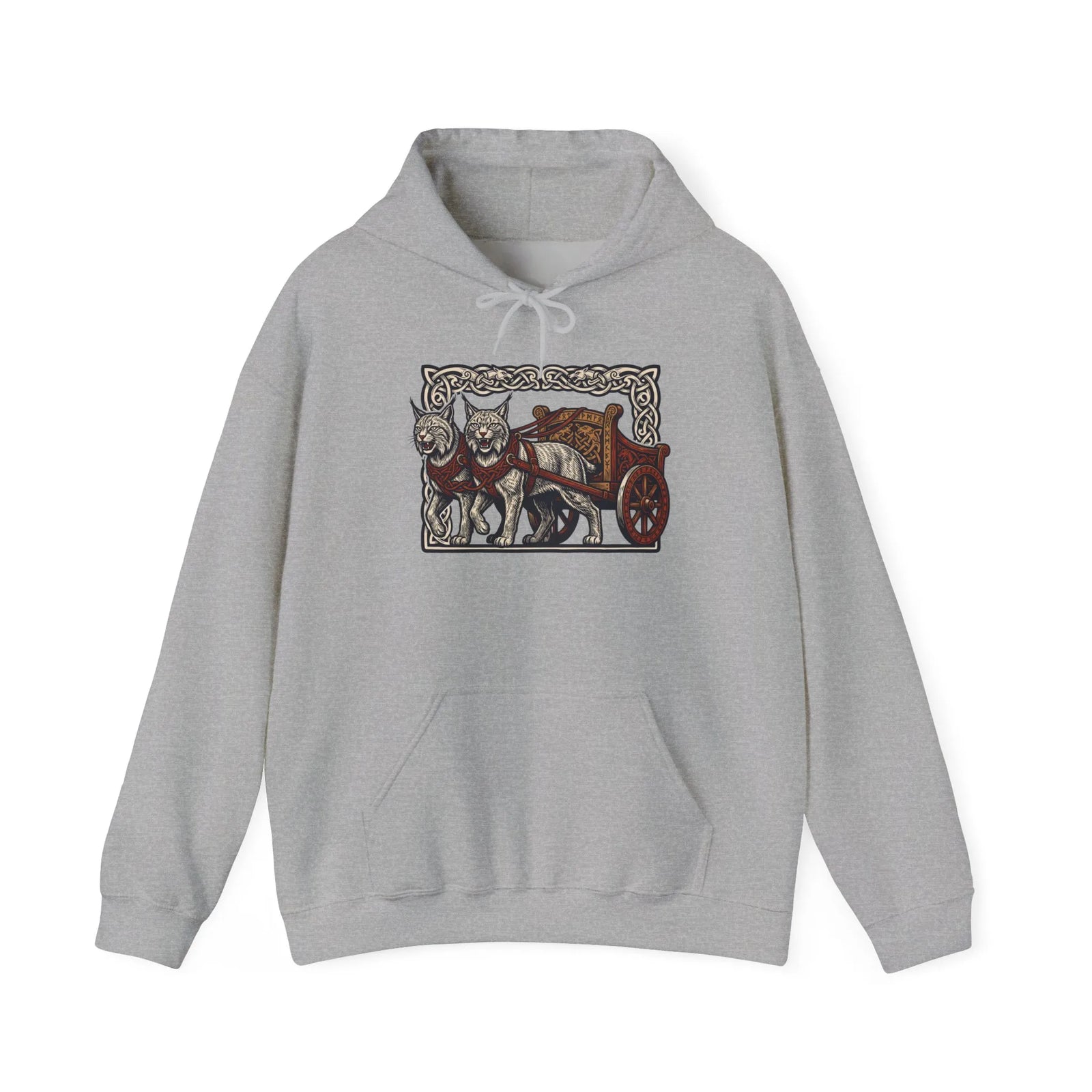 Freyja's Sacred Cats Chariot Graphic Hoodie - Cozy Fleece Pullover Hoodie - Unisex Off White