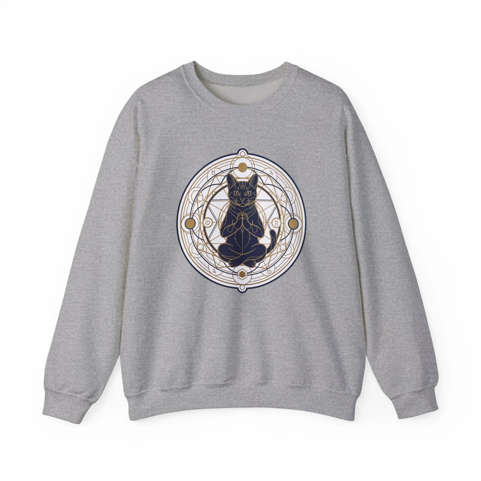 Sacred Geometry Meditating Cat Sweatshirt - Classic Fit Fleece Crewneck - Unisex White