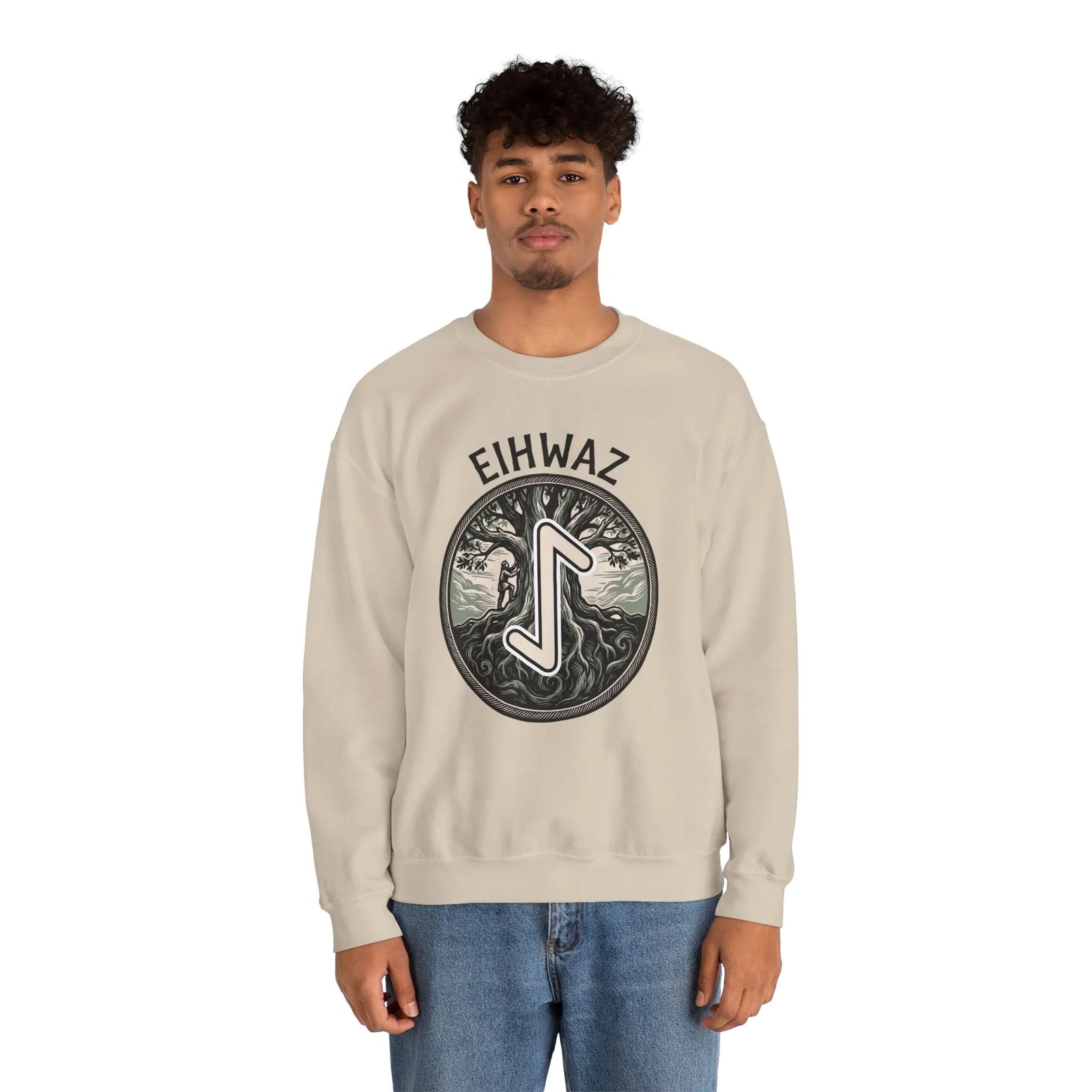 Eihwaz Yew Tree Rune Sweatshirt - Medium-Heavy Fleece Crewneck - Unisex White