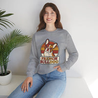 French Bulldog Retro Sunset Sweatshirt - Heavy Blend Classic Fit Crewneck - Unisex White