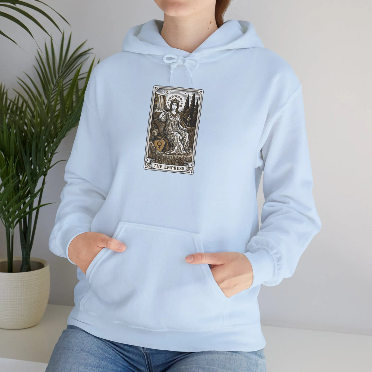 The Empress Tarot Card Hoodie - Heavyweight Cotton Blend Pullover - Unisex Ash