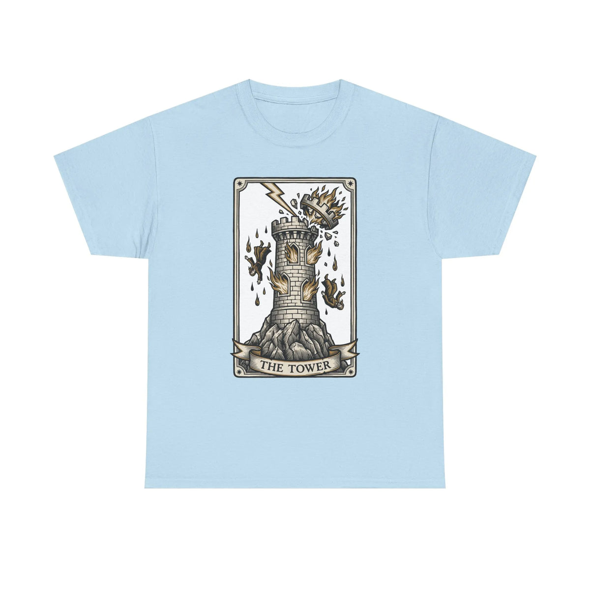 The Tower Tarot Card Graphic T-Shirt - Heavy Cotton Classic Fit Tee - Unisex White