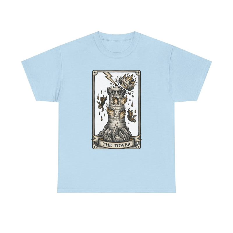 The Tower Tarot Card Graphic T-Shirt - Heavy Cotton Classic Fit Tee - Unisex White