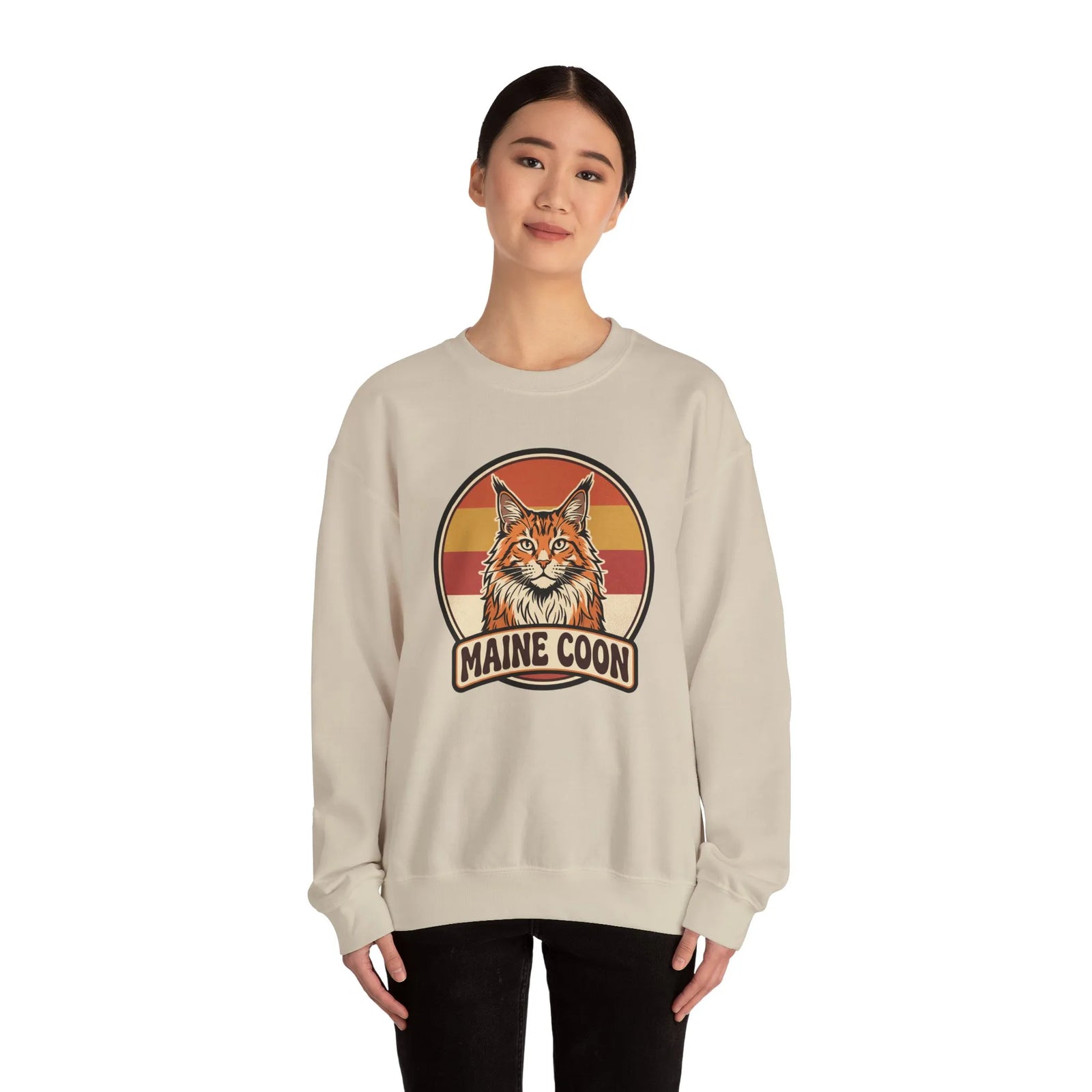 Maine Coon Retro 70s Sunset Sweatshirt - Soft 50/50 Cotton Blend Crewneck - Unisex White