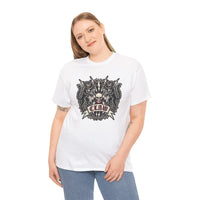 Heavy Metal Rocker Cats Band Crest T-Shirt - Heavy Cotton Classic Fit Tee - Unisex White