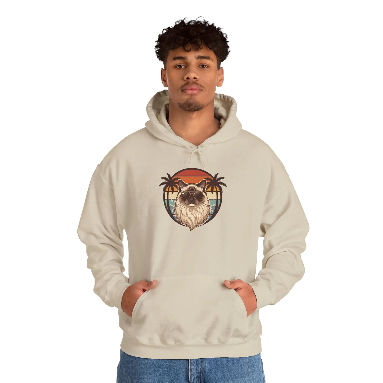 Ragdoll Cat Aviator Sunset Hoodie - Heavy Blend Cotton-Poly Fleece - Unisex Off White