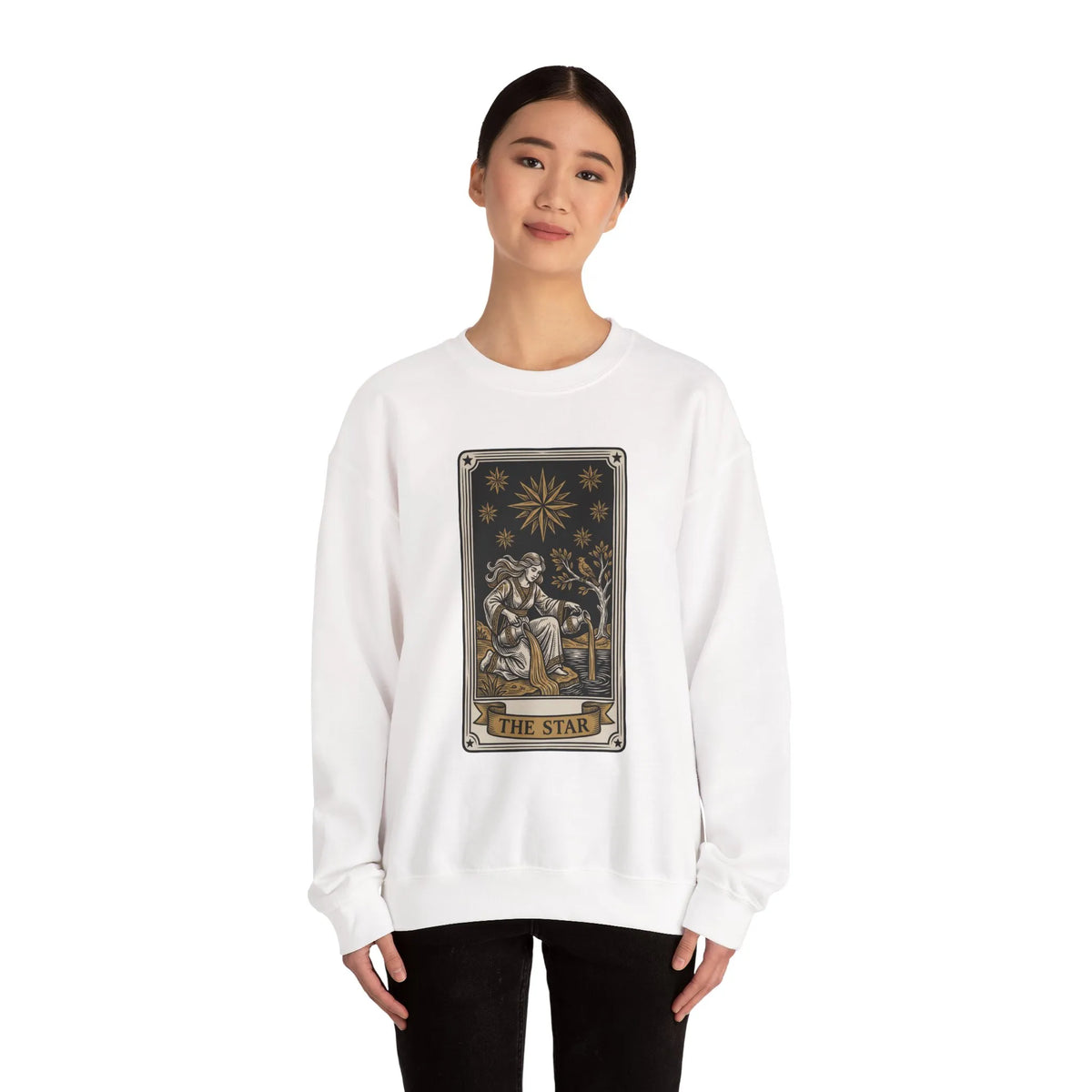 The Star Tarot Card Sweatshirt - 50/50 Cotton Polyester Crewneck - Unisex White