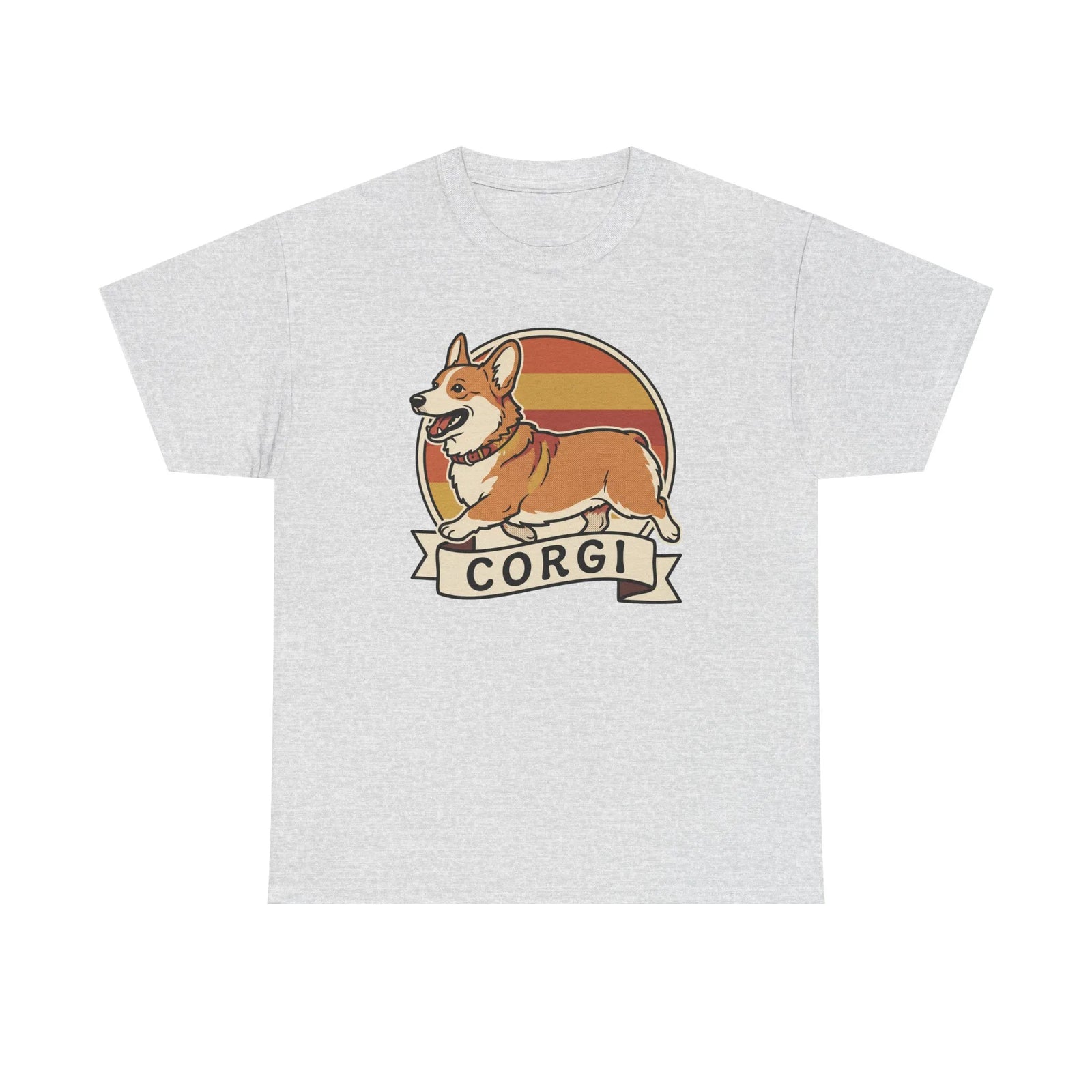 Corgi Retro 70s Sunset T-Shirt - Heavyweight Cotton Classic Fit Tee - Unisex White