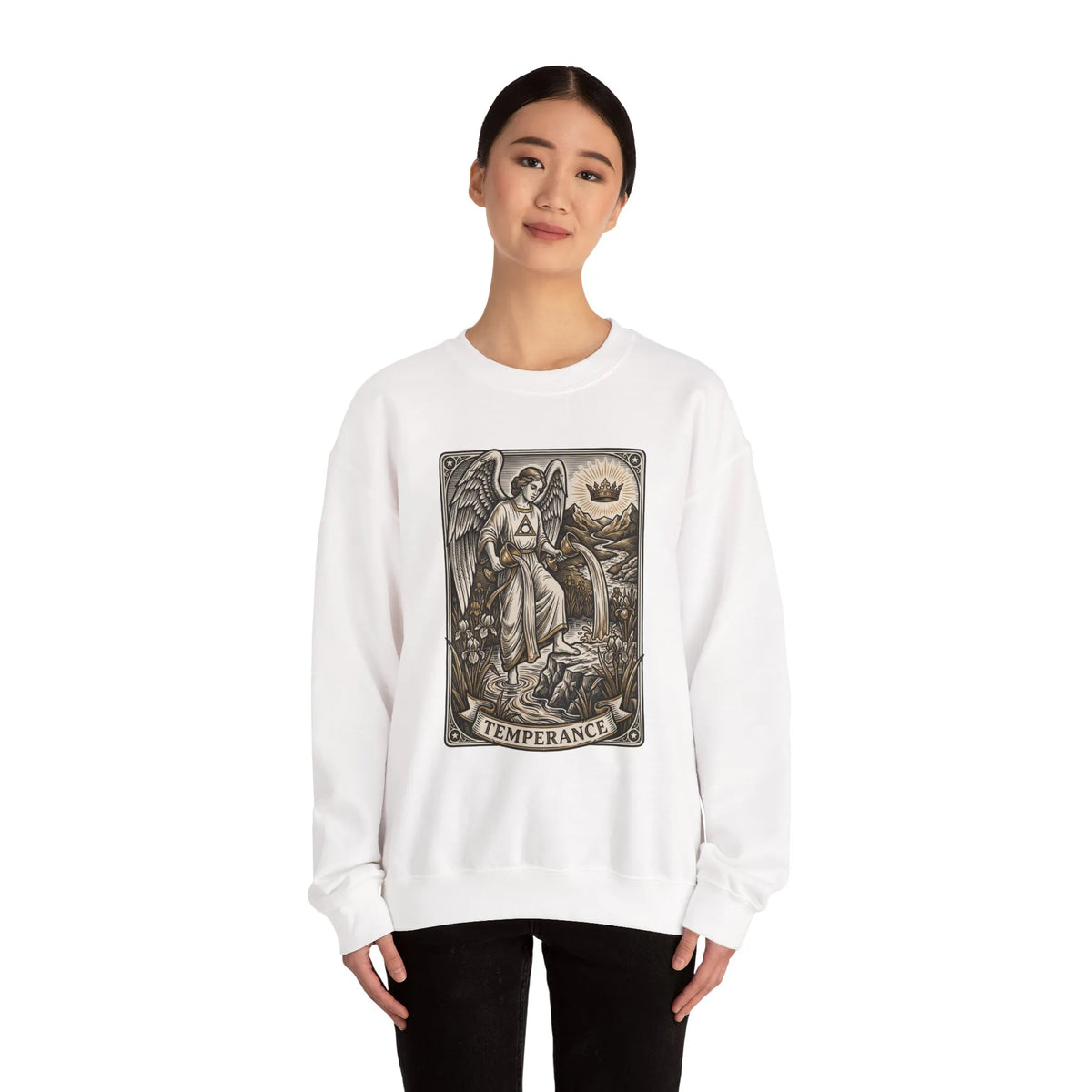 Temperance Tarot Card Angel Sweatshirt - Heavy Blend Fleece Crewneck - Unisex White