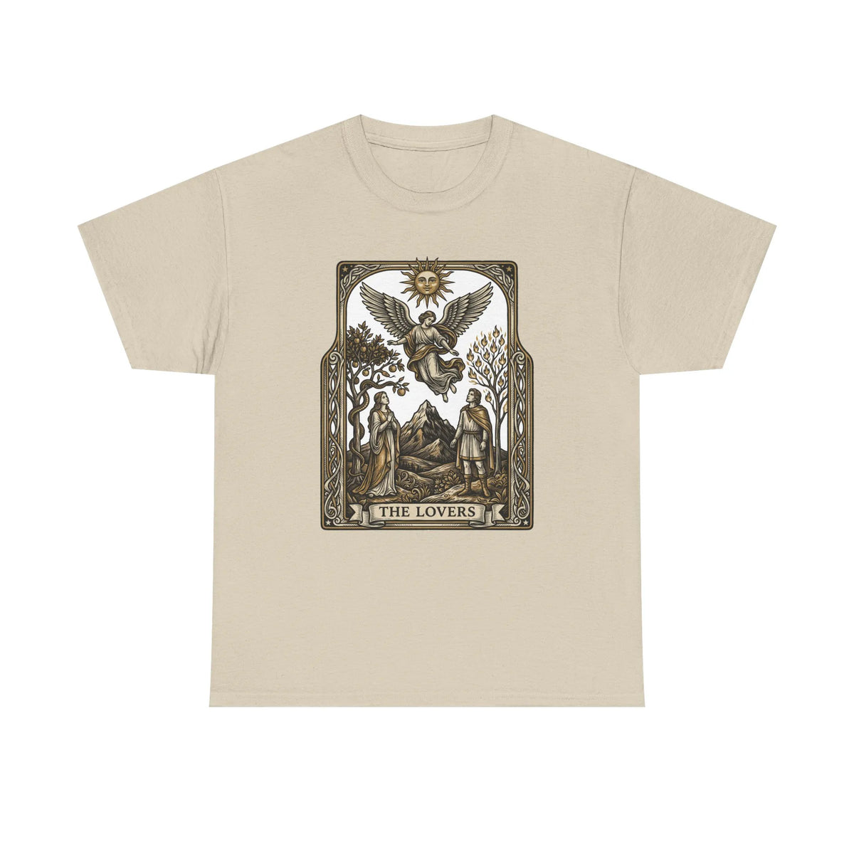 The Lovers Tarot Card Graphic T-Shirt - Heavy Cotton Classic Fit Tee - Unisex White