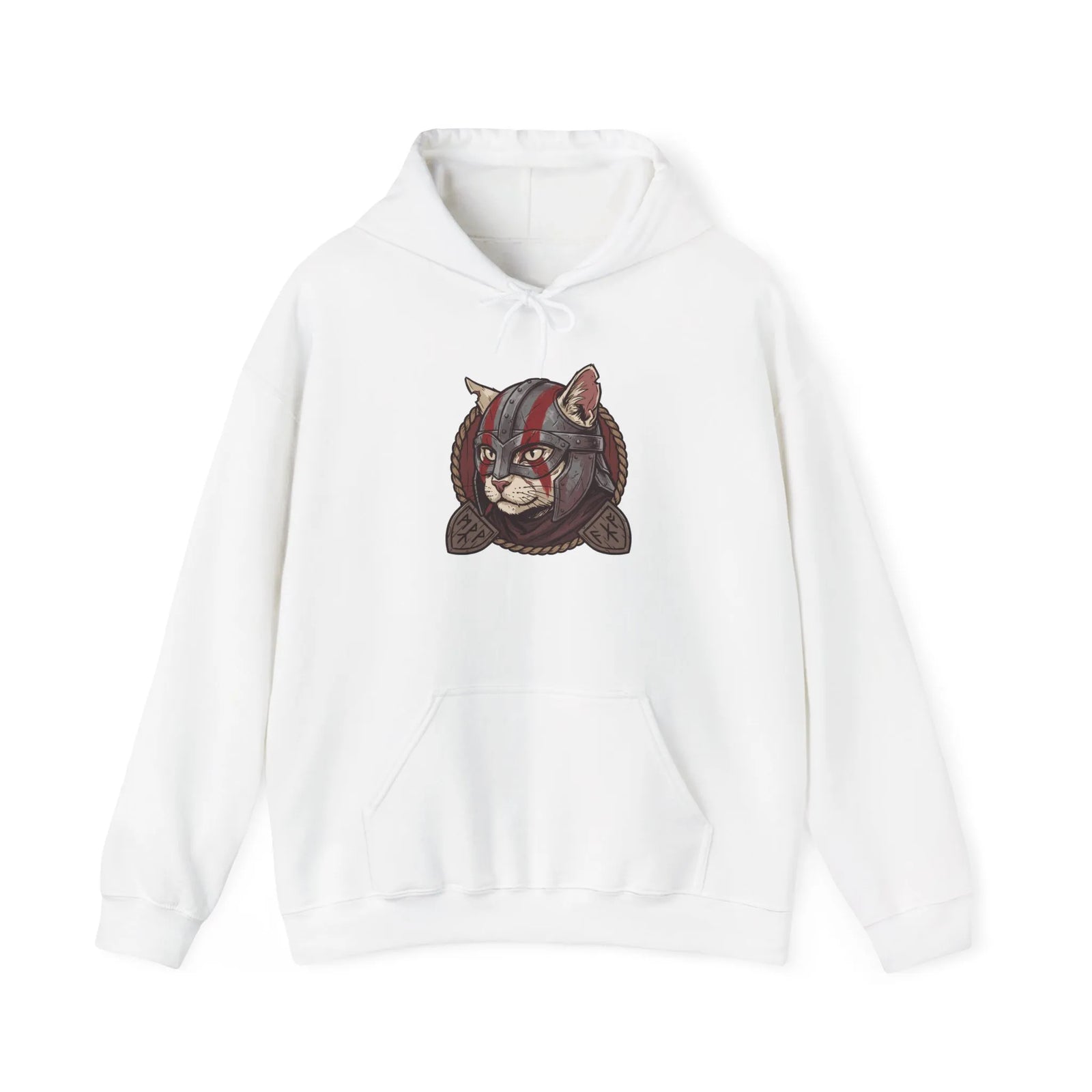 Viking Berserker Cat Warpaint Hoodie - Soft Cotton-Poly Fleece Pullover - Unisex Ash