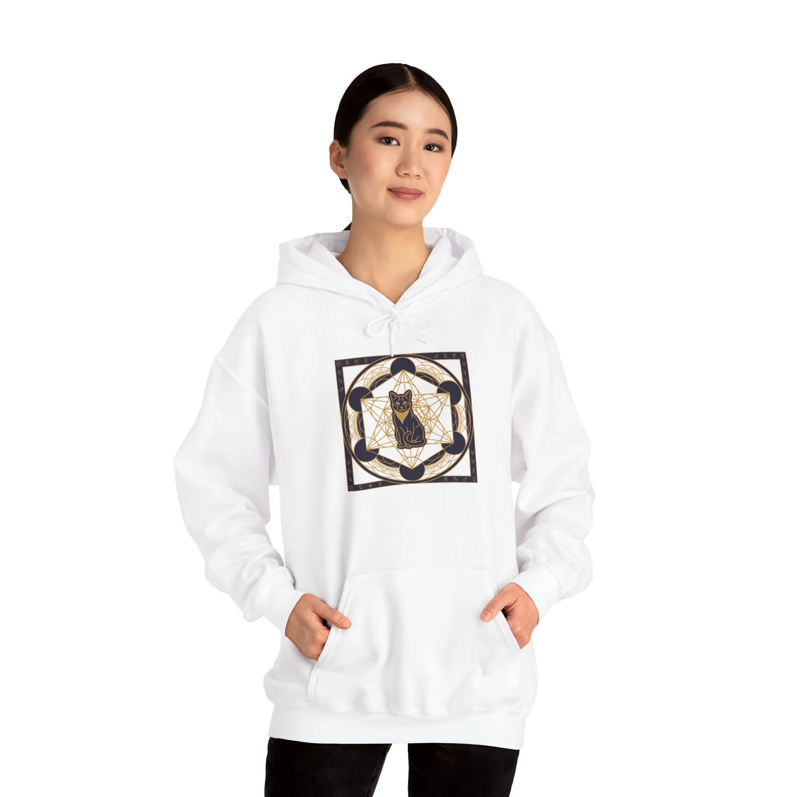 Metatron's Cat Sacred Geometry Hoodie - Heavy Blend Hooded Fleece - Unisex White