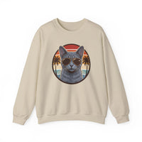 Russian Blue Cat Aviator Sunglasses Sweatshirt - Heavy Blend Fleece Crewneck - Unisex White