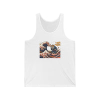 Ronin Wave Ukiyo-e Samurai Cat Tank Top - Lightweight Combed Cotton Jersey - Unisex White
